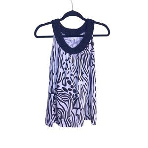 Joseph A Womens Black and White Zebra Knit Top S with Crochet Neckline Boho Y2K